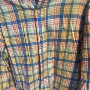 Vineyard Vines Blue and Pink Plaid Shirt